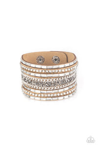Rhinestone Rumble - Brown Snap Bracelet