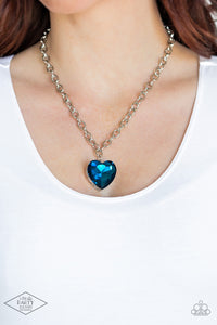 Flirtatiously Flashy - Blue Heart Necklace
