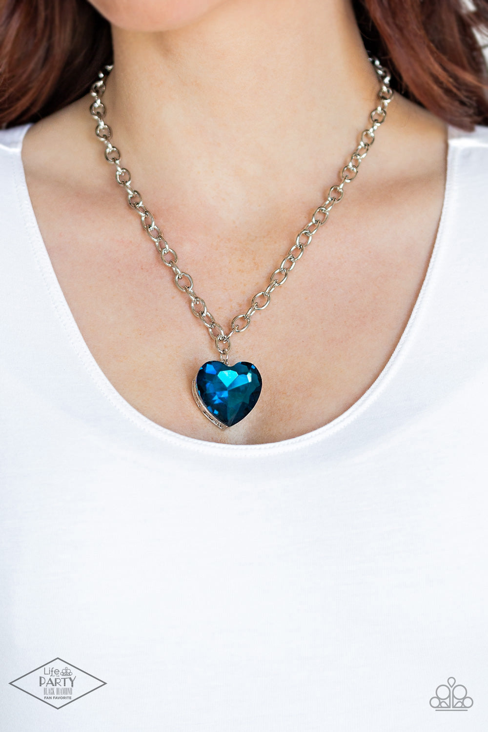 Flirtatiously Flashy - Blue Heart Necklace