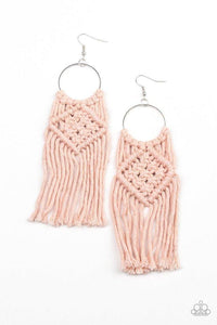 Macrame rainbow- pink fringe earring