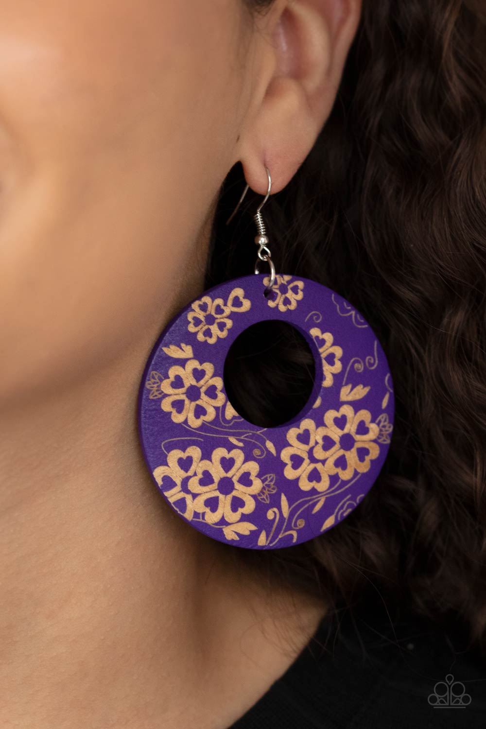 Galapagos Garden Party - Purple Wood Earring