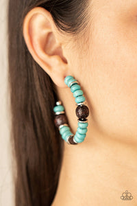 Definitely Down-To-Earth - Blue Wooden Hoop Earring