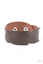 Load image into Gallery viewer, Whimsically Winging It - Brown Leather Feather Snap Bracelet - NEW RELEASE
