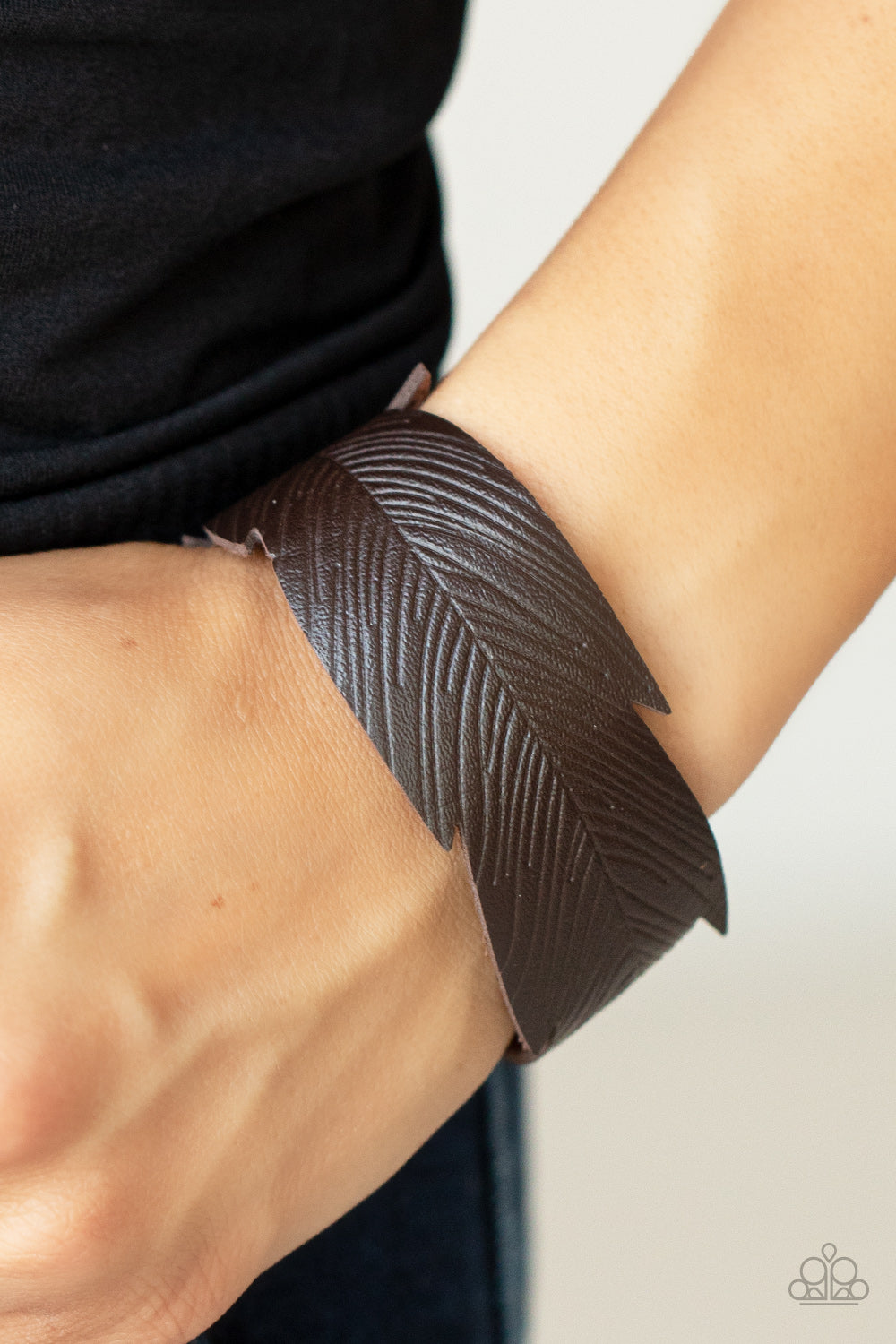 Whimsically Winging It - Brown Leather Feather Snap Bracelet - NEW RELEASE
