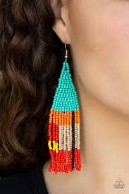 Beaded boho- blue seedbead earring