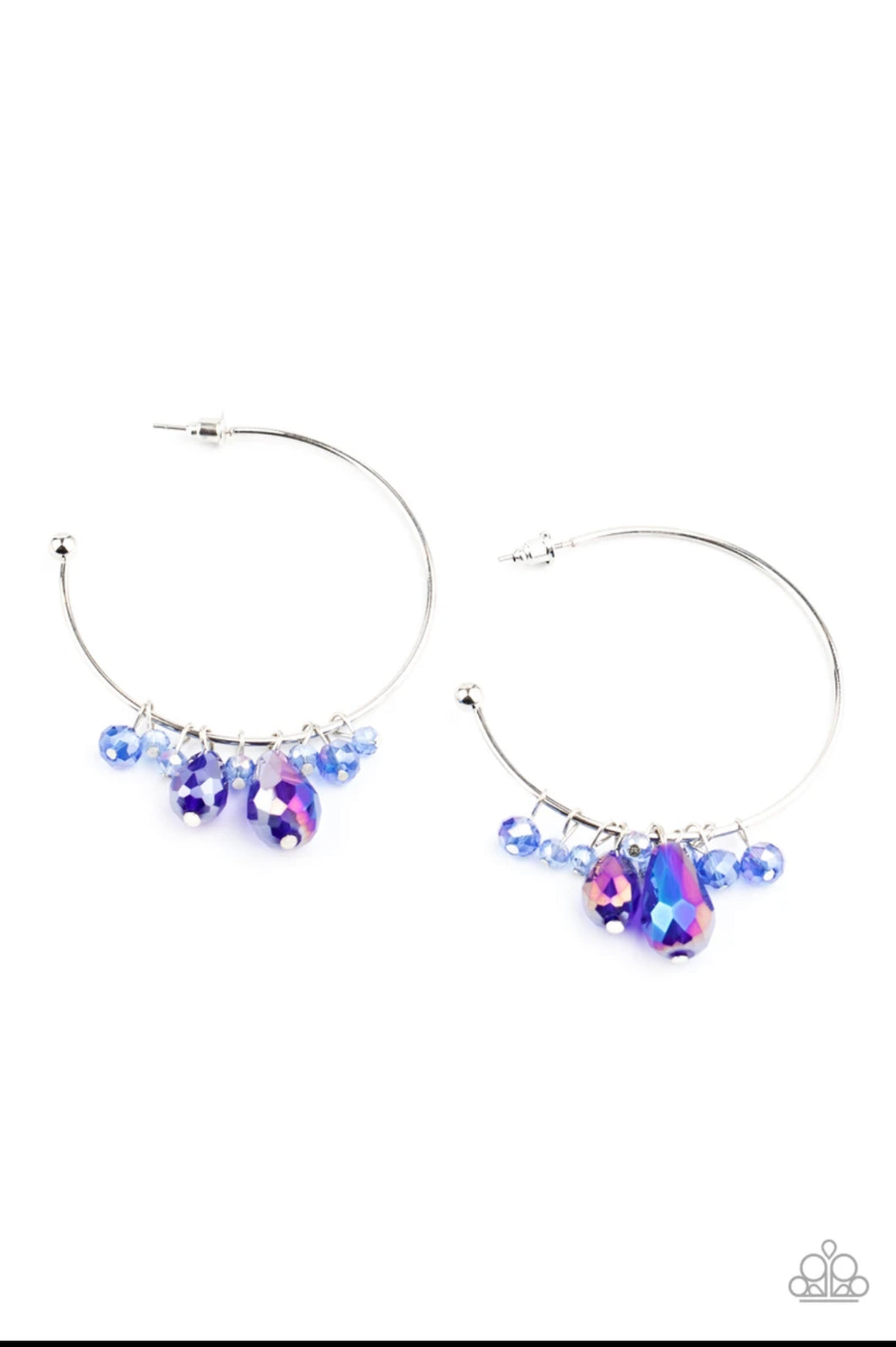 Dazzling downpour- blue iridescent multi hoop earring