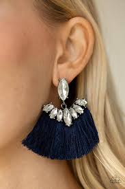 Formal flair- blue fringe earring