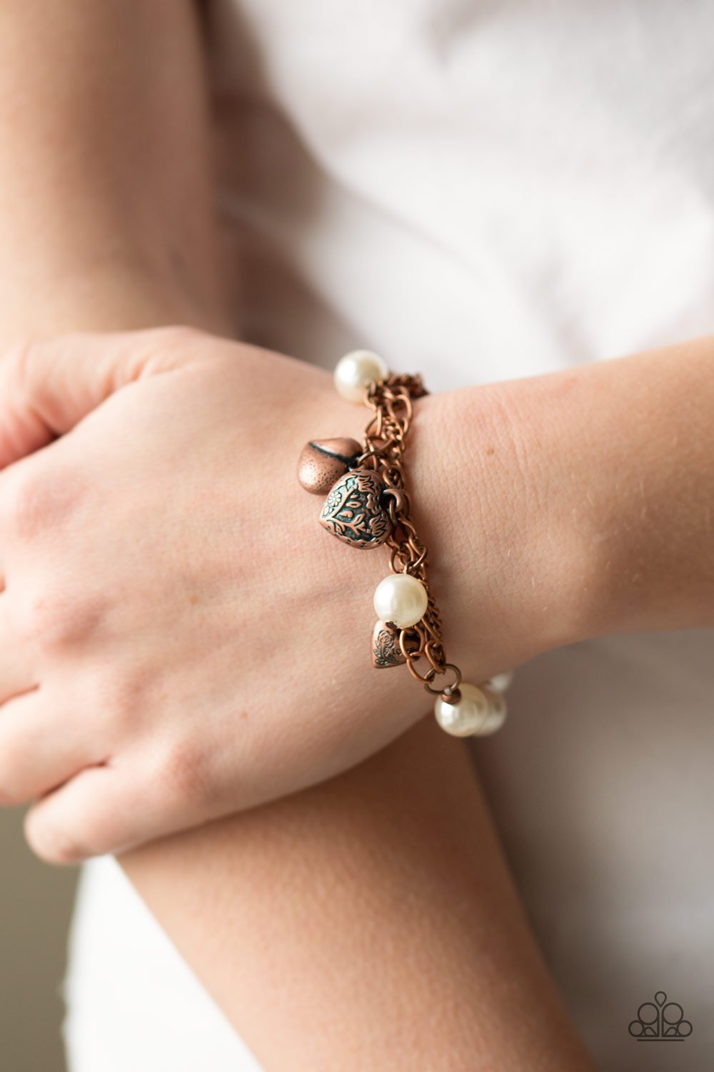 More Amour - Copper Pearl and Heart Bracelet