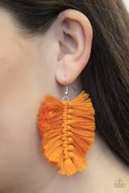 Knotted native- orange fringe earring