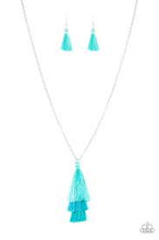 Load image into Gallery viewer, Triple the tassel- blue fringe necklace
