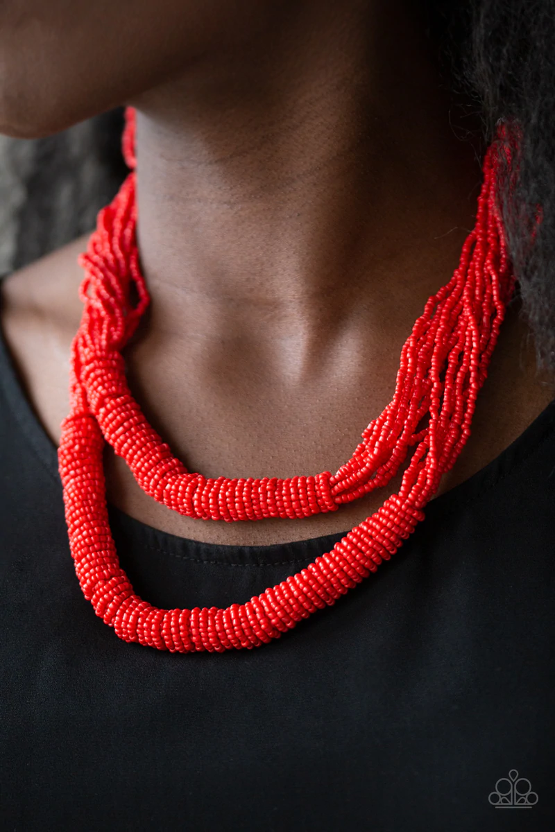 Right as rainforest- red seedbead necklace