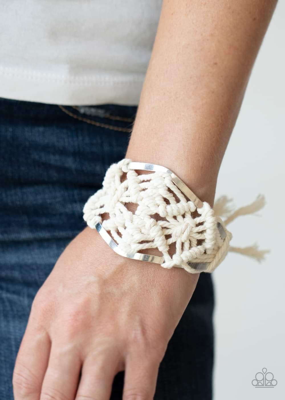 Macrame mode- white cuff fringe bracelet NEW TELEASE