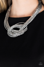 Load image into Gallery viewer, Knotted knockout- silver seedbead necklace
